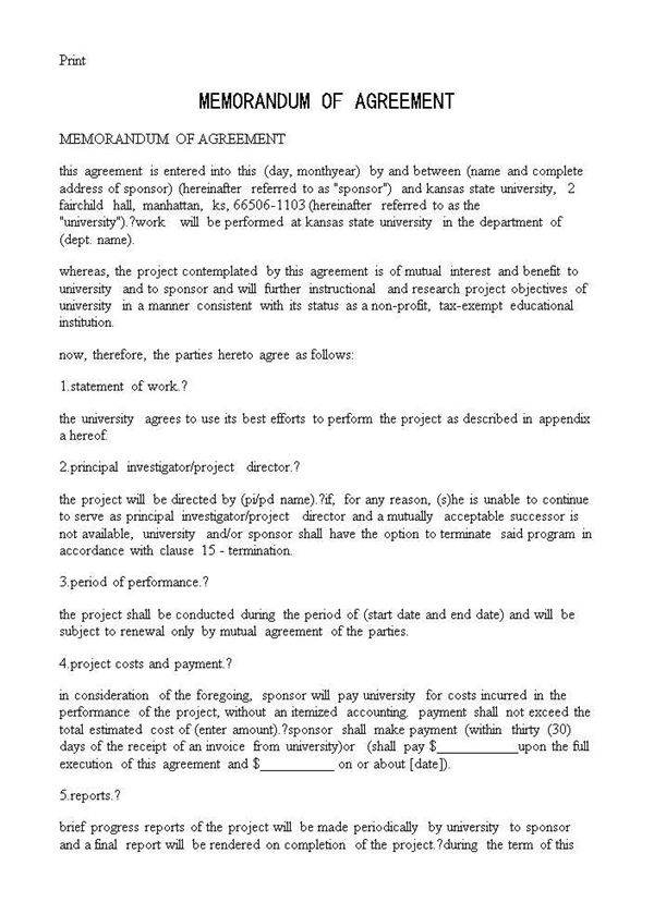 MEMORANDUM OF AGREEMENT