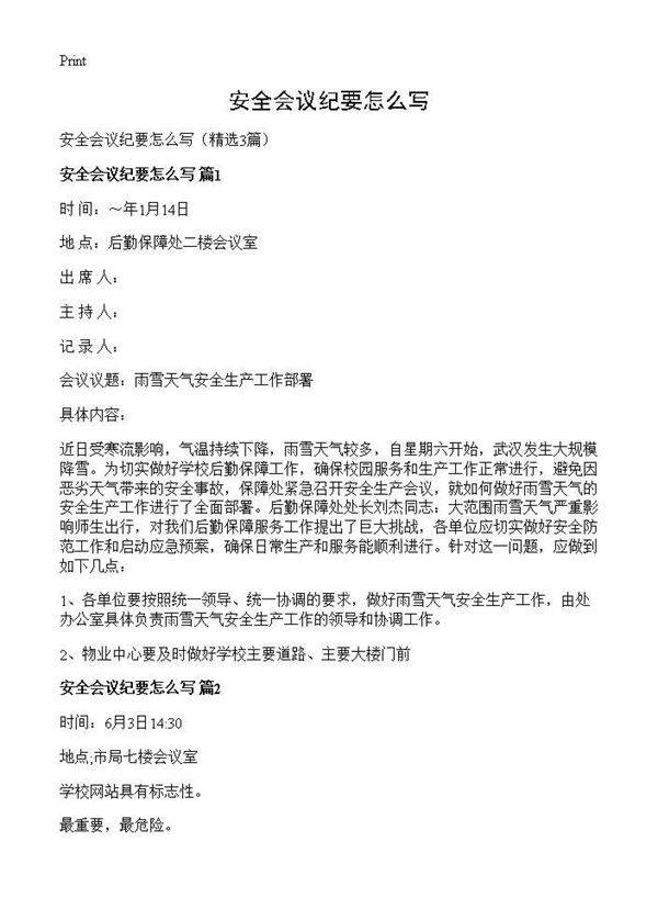 安全会议纪要怎么写3篇