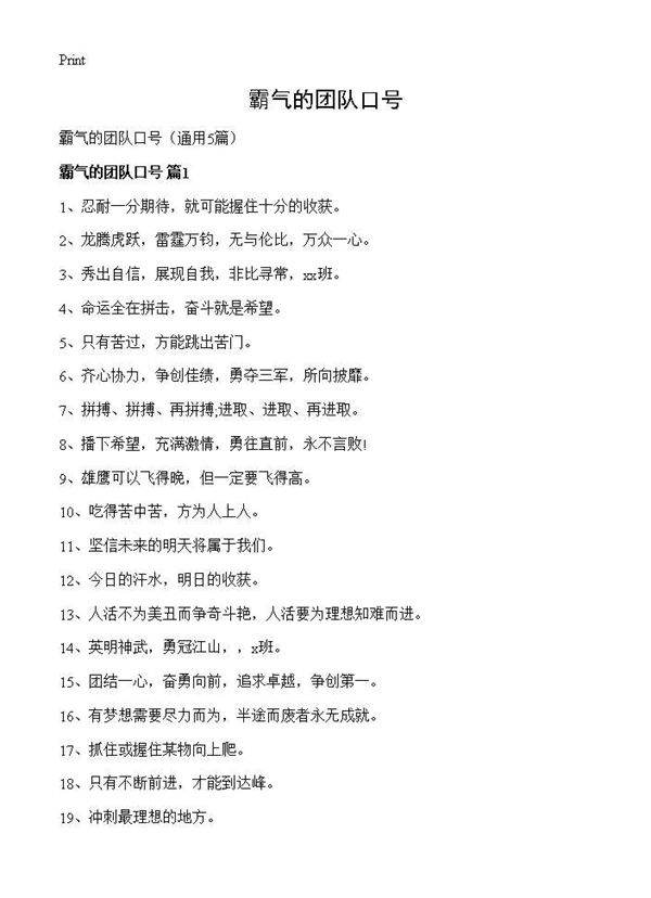 霸气的团队口号5篇