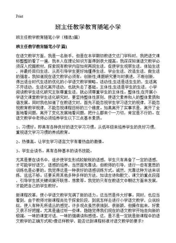 班主任教学教育随笔小学3篇