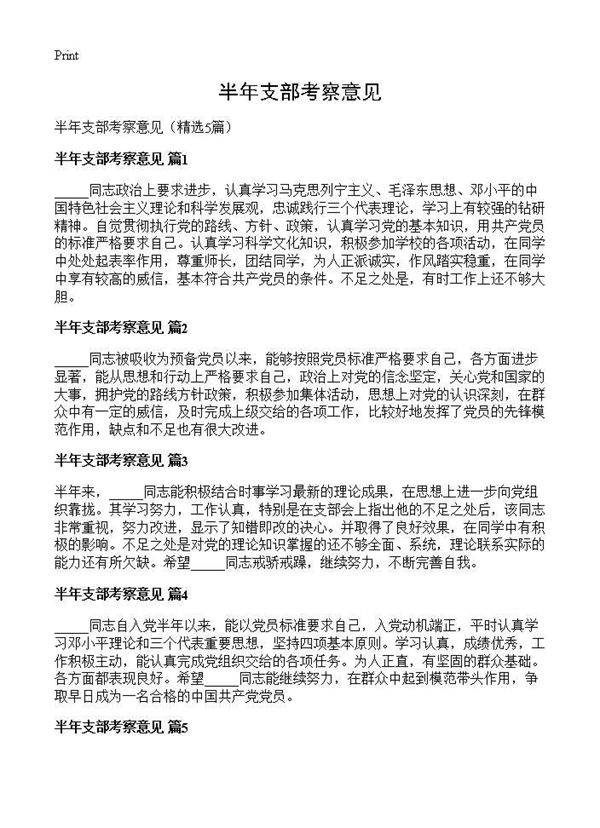 半年支部考察意见5篇