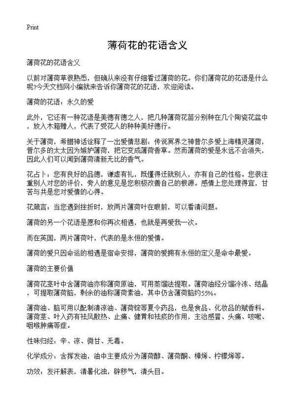 薄荷花的花语含义