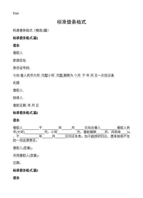 标准借条格式5篇