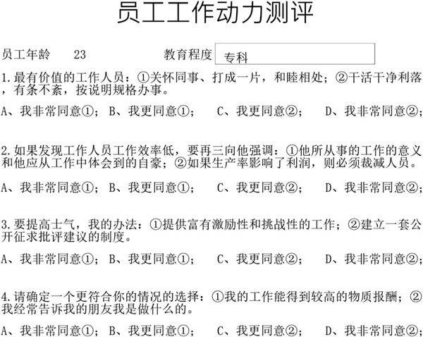 员工工作动力测评