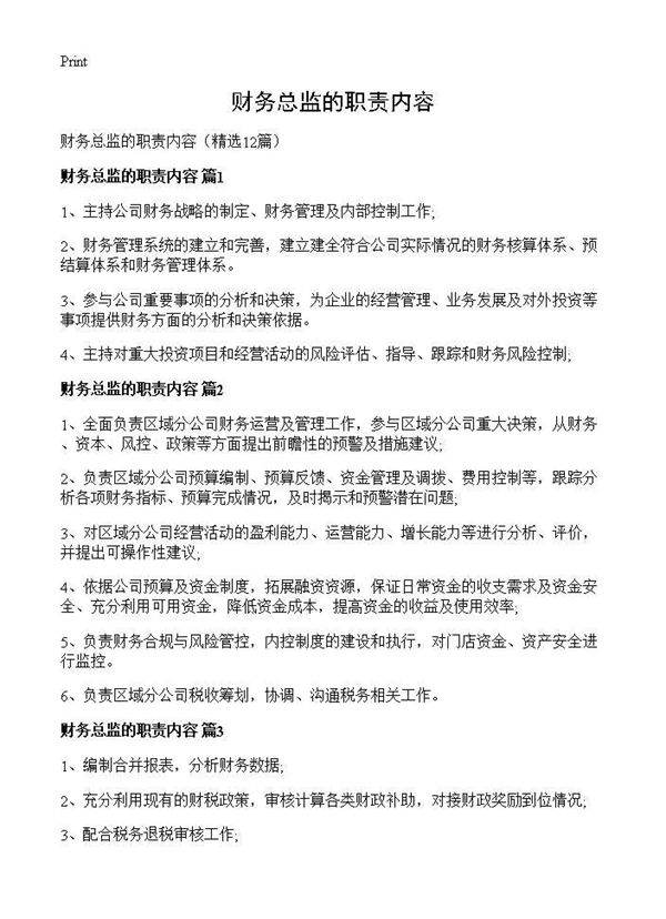 财务总监的职责内容12篇