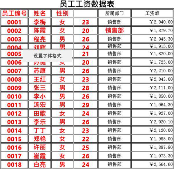 员工工资数据表