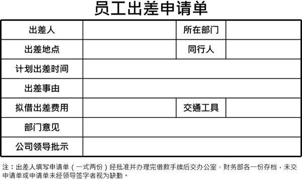 员工出差申请单