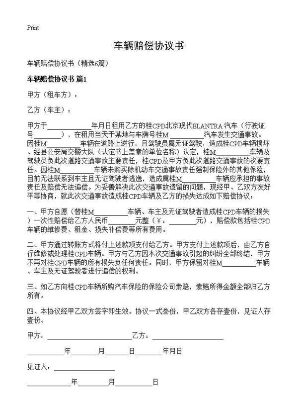 车辆赔偿协议书6篇