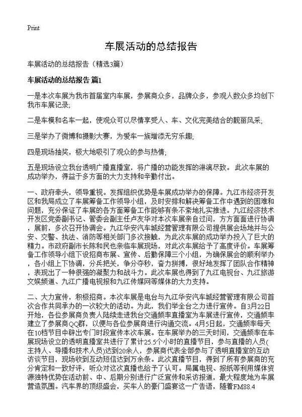 车展活动的总结报告3篇