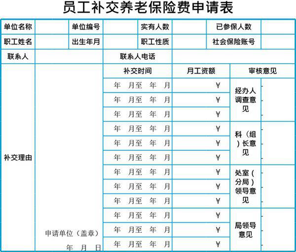 员工补交养老保险费用申请表