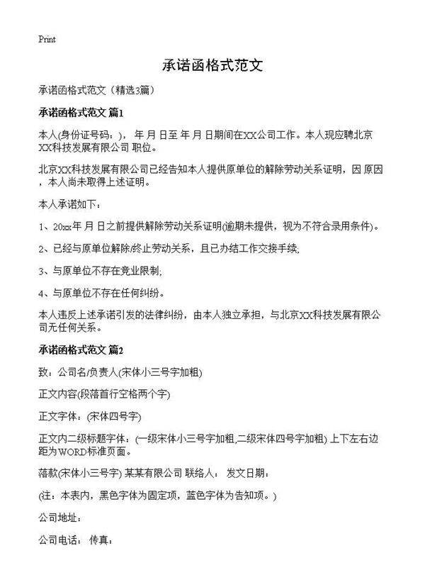 承诺函格式范文3篇