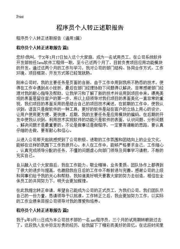 程序员个人转正述职报告3篇