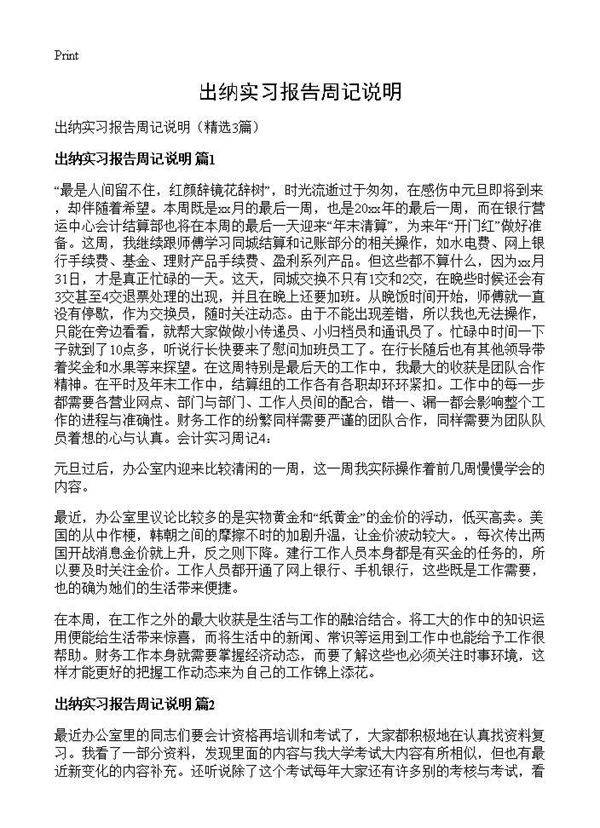 出纳实习报告周记说明3篇