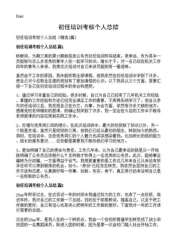 初任培训考核个人总结3篇