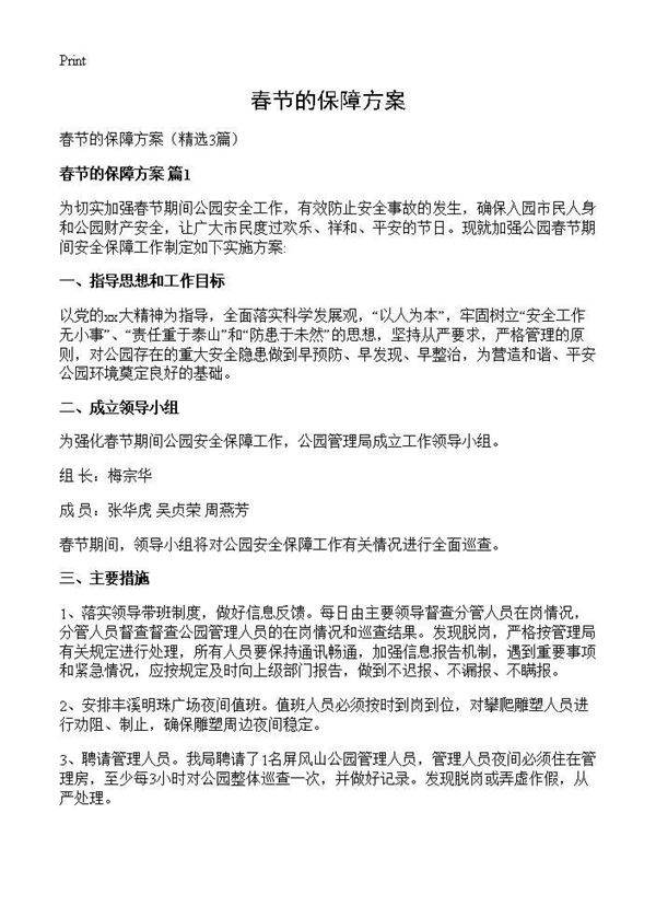 春节的保障方案3篇