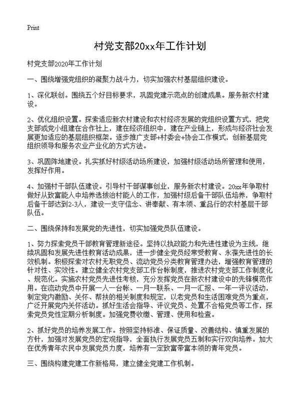 村党支部2025年工作计划
