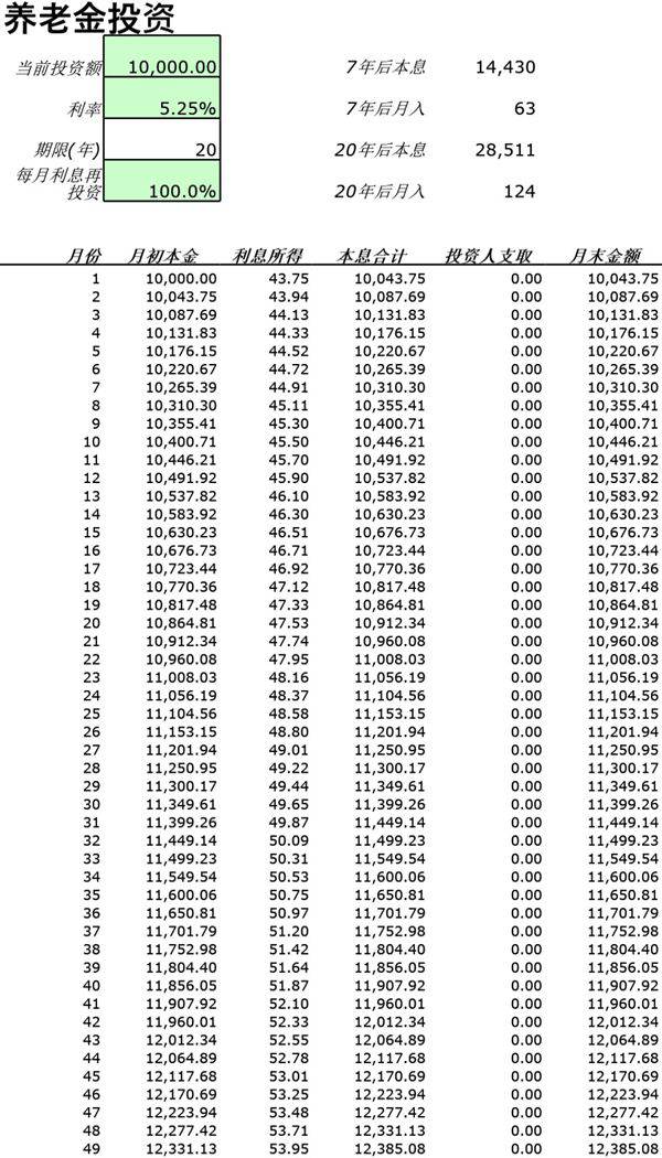 养老金投资计算器模板