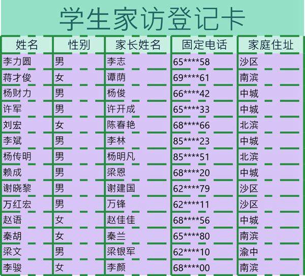 学生家访登记卡