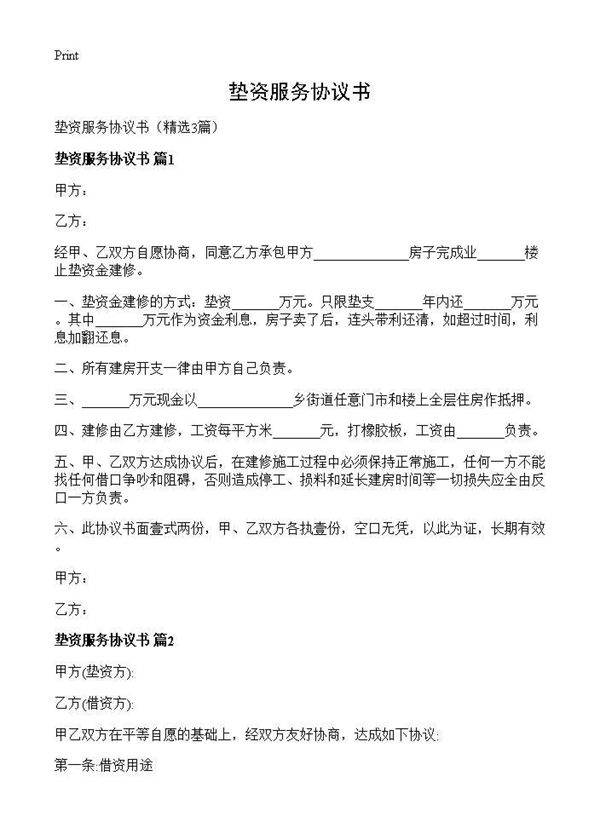 垫资服务协议书3篇