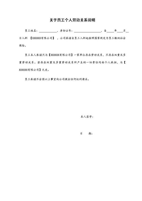 不存在双重劳动关系说明