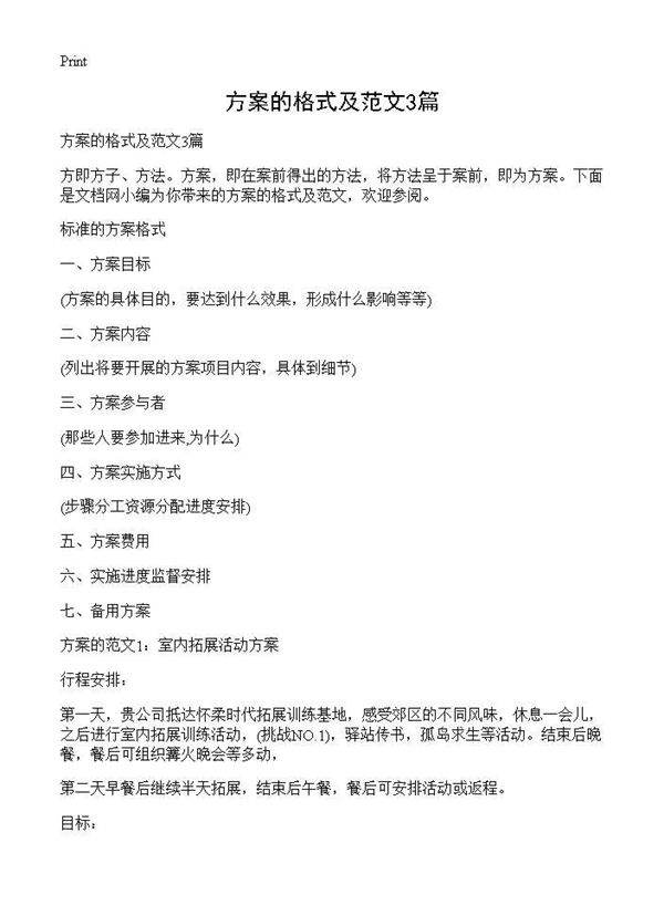 方案的格式及范文3篇
