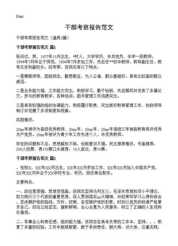 干部考察报告范文3篇