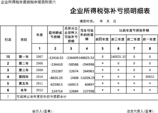税前弥补亏损明细表模板