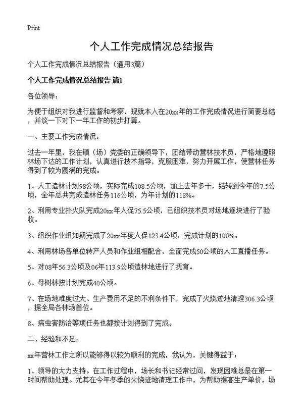 个人工作完成情况总结报告3篇