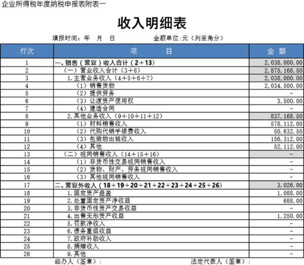 收入明细表模板