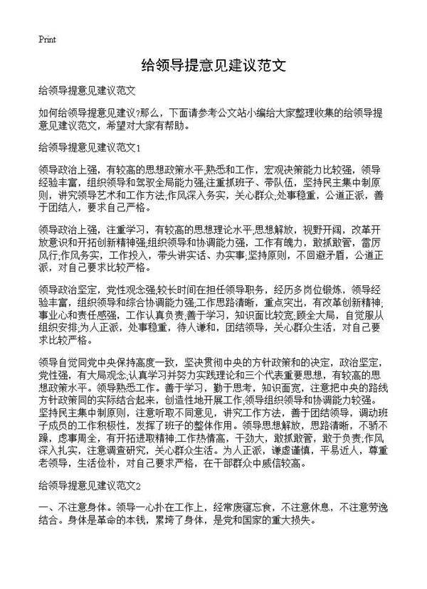 给领导提意见建议范文