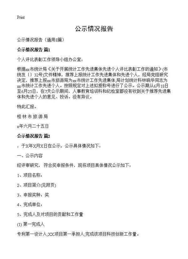 公示情况报告8篇