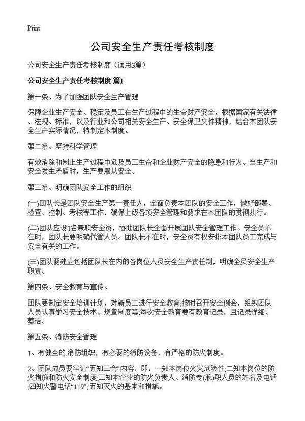公司安全生产责任考核制度3篇