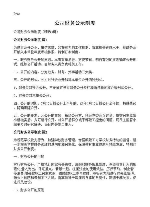 公司财务公示制度3篇