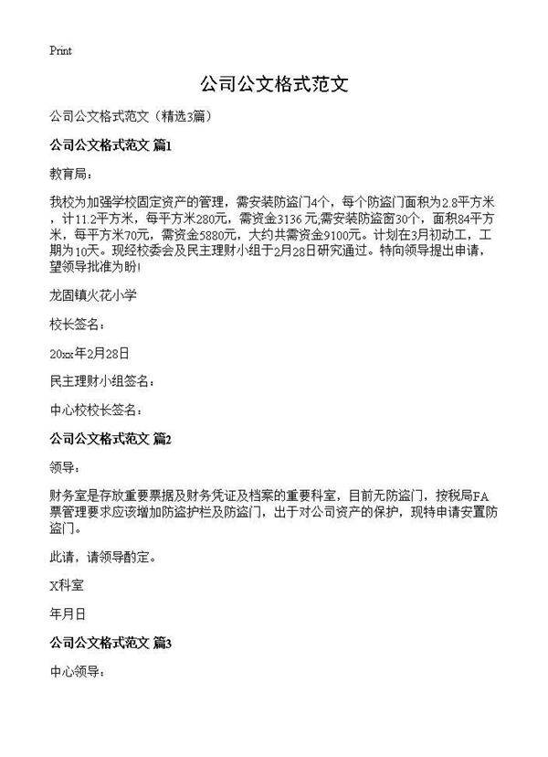 公司公文格式范文3篇