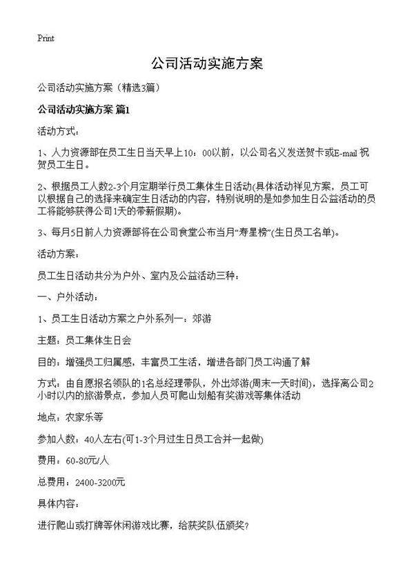 公司活动实施方案3篇