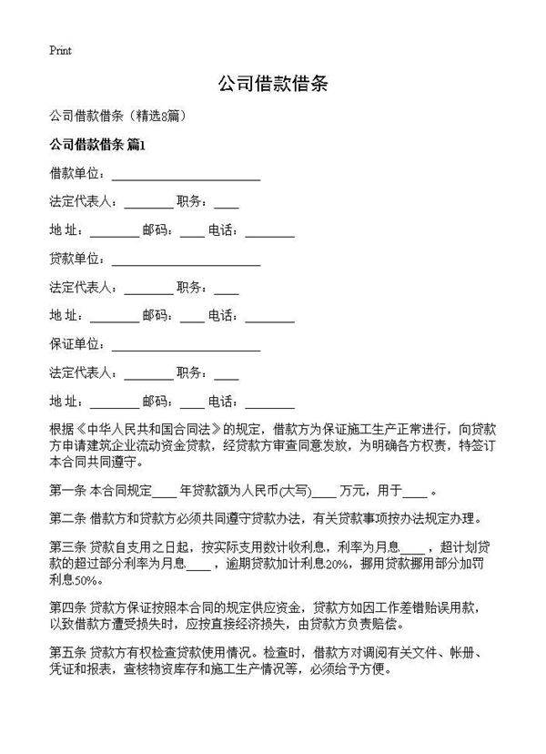 公司借款借条8篇