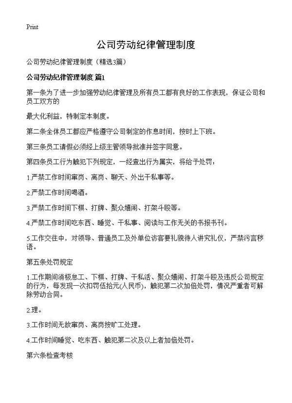 公司劳动纪律管理制度3篇