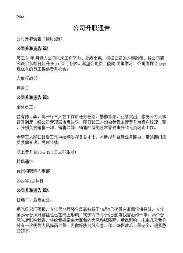 公司升职通告5篇