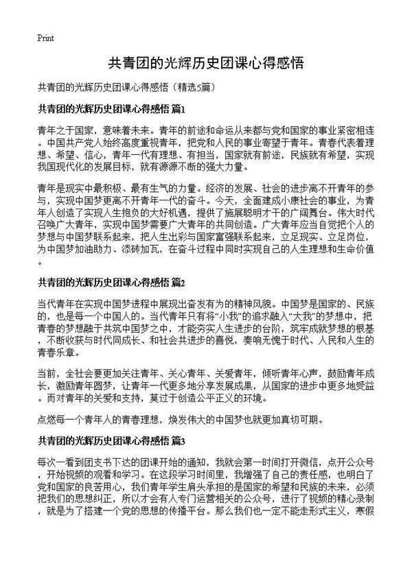 共青团的光辉历史团课心得感悟5篇