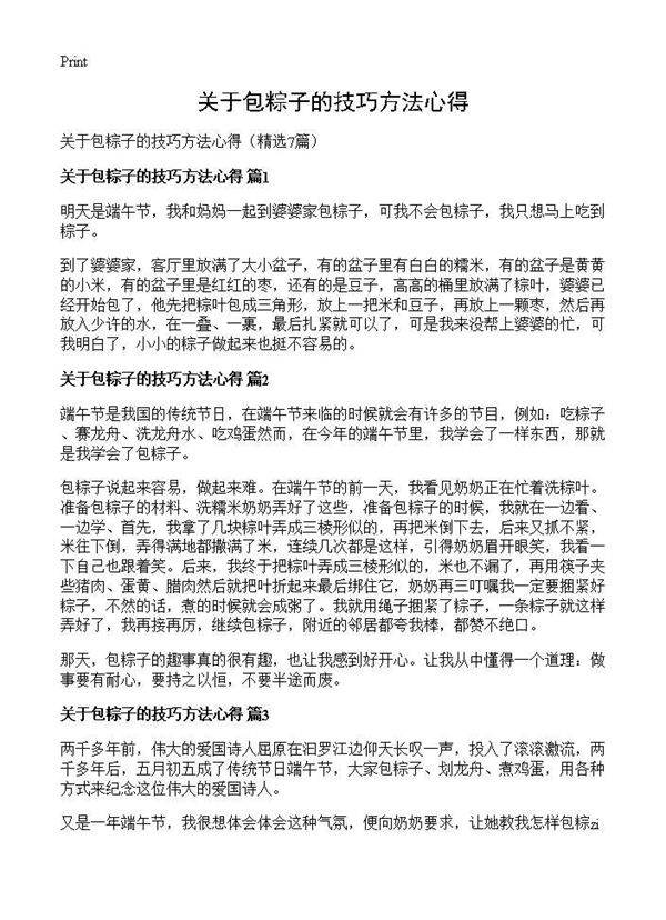 关于包粽子的技巧方法心得7篇