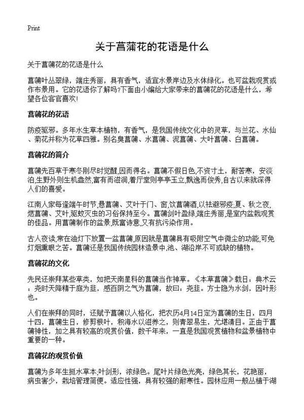 关于菖蒲花的花语是什么