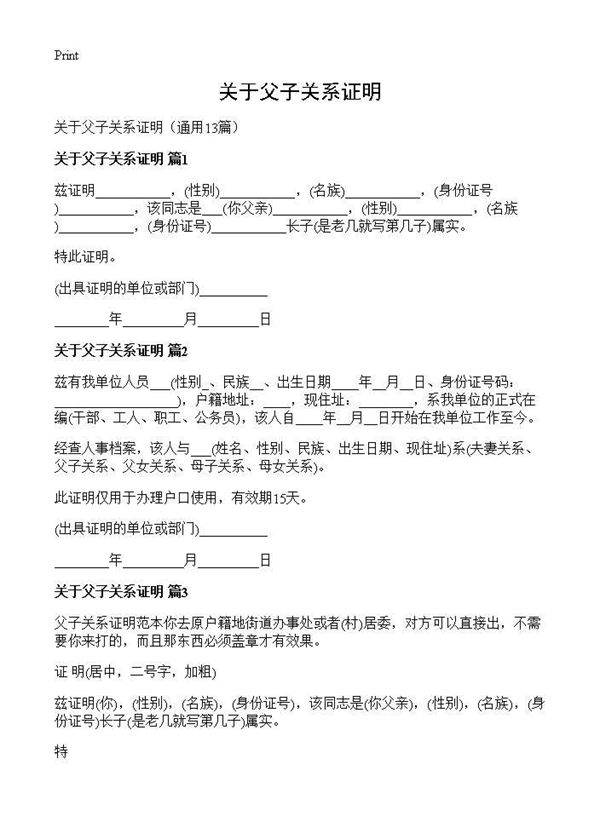 关于父子关系证明13篇