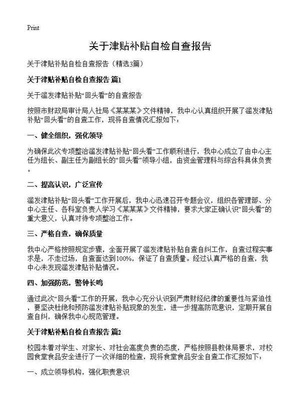 关于津贴补贴自检自查报告3篇