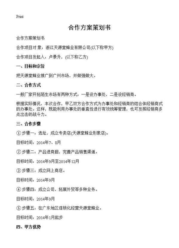 合作方案策划书