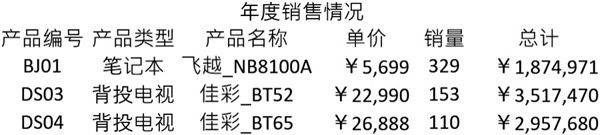 年度销售情况表格模板