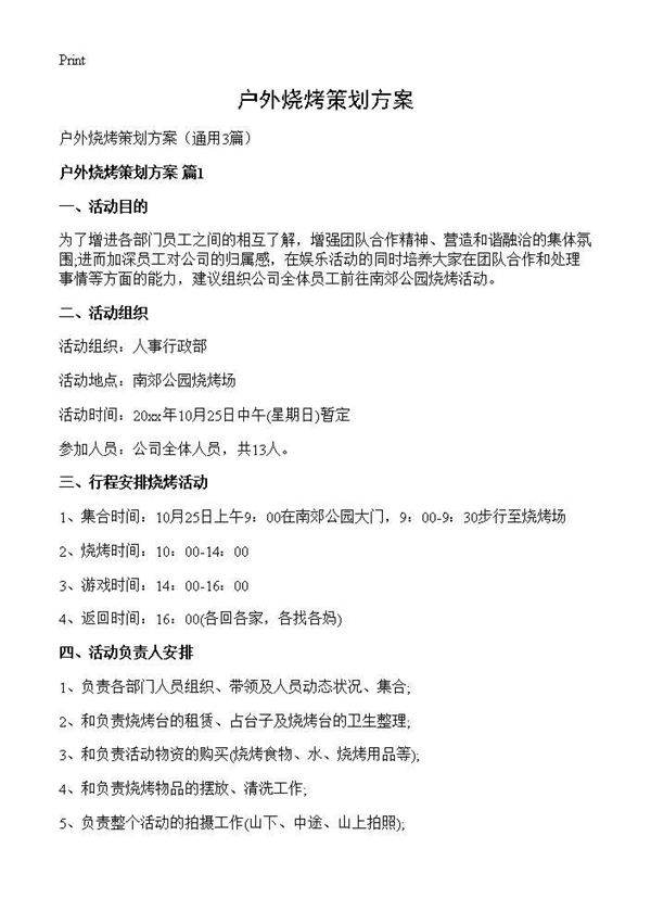 户外烧烤策划方案3篇