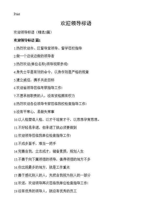 欢迎领导标语3篇