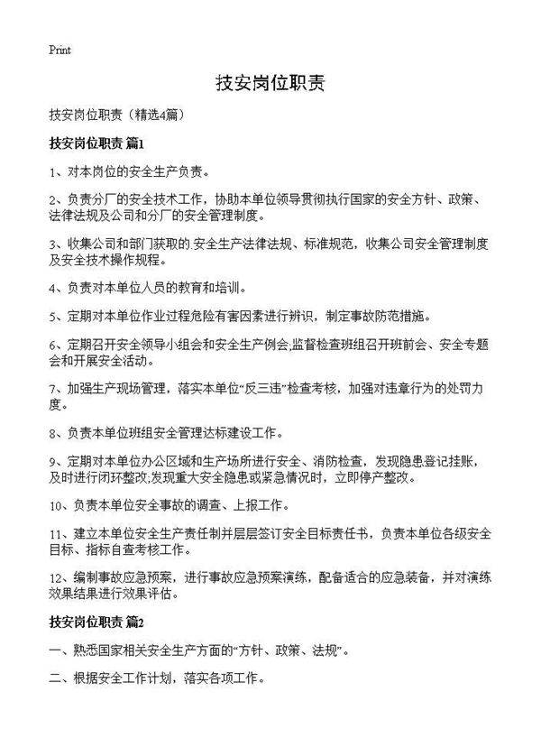 技安岗位职责4篇