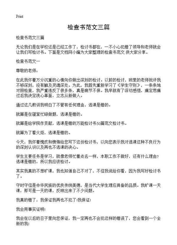 检查书范文三篇