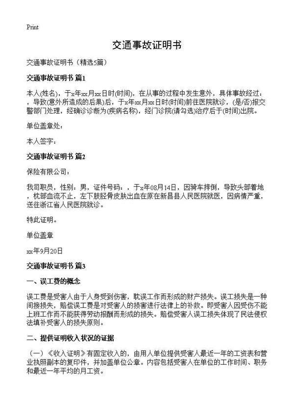 交通事故证明书5篇